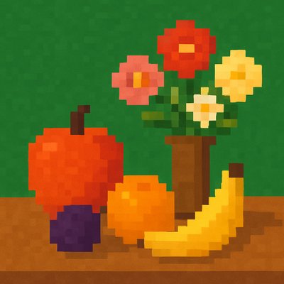 still life arrangement of fruits and flowers