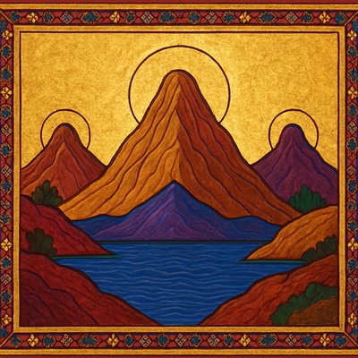 serene landscape with mountains and water