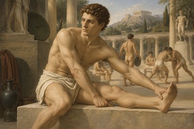 Polyclitus does stretching exercise at the gymnasium