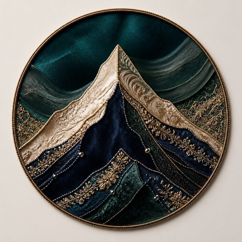 an emblem of a mountain peak inside a circle, simple bold shapes on a plain background, no text or lettering