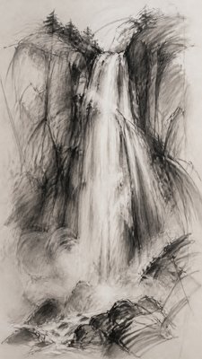 towering waterfall cascading down a cliff