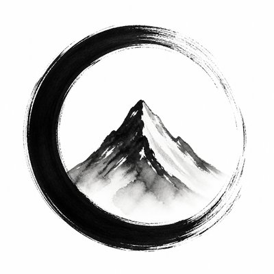 an emblem of a mountain peak inside a circle, simple bold shapes on a plain background, no text or lettering