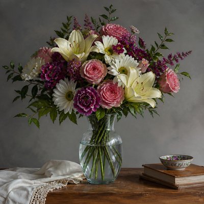 bouquet of flowers in a glass vase