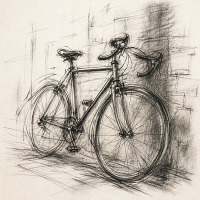 bicyle resting against a wall — Gesture Sketch Drawing Style