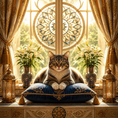 a cat lounging in a sunlit window