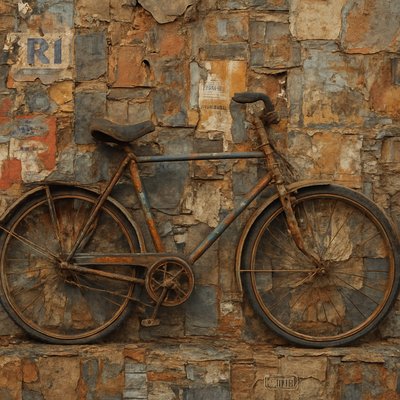 bicyle resting against a wall