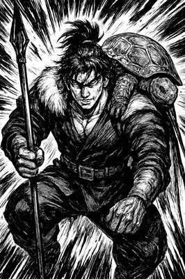 a man sitting on a chair with a turtle on his shoulders