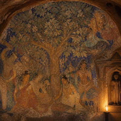 a tree in nature — Ajanta Art Style