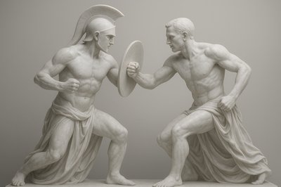 a statue of two men holding a frisbee
