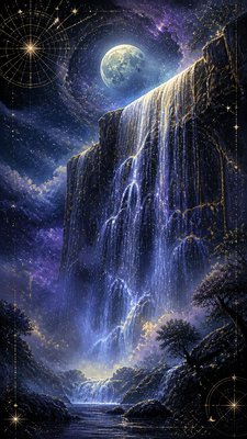 towering waterfall cascading down a cliff
