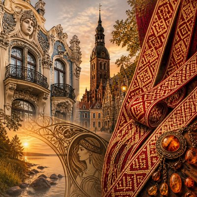 wide landscape with natural scenery — Latvian Art Style