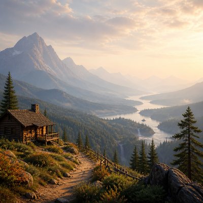 wide landscape with natural scenery — Atmospheric Perspective Art Style