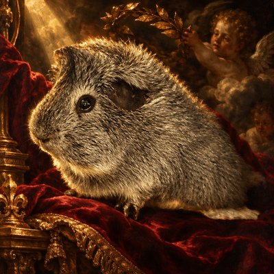 a large rodent sitting on top of a red blanket