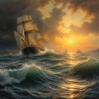sailing ship on a stormy sea