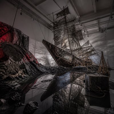 sailing ship on a stormy sea