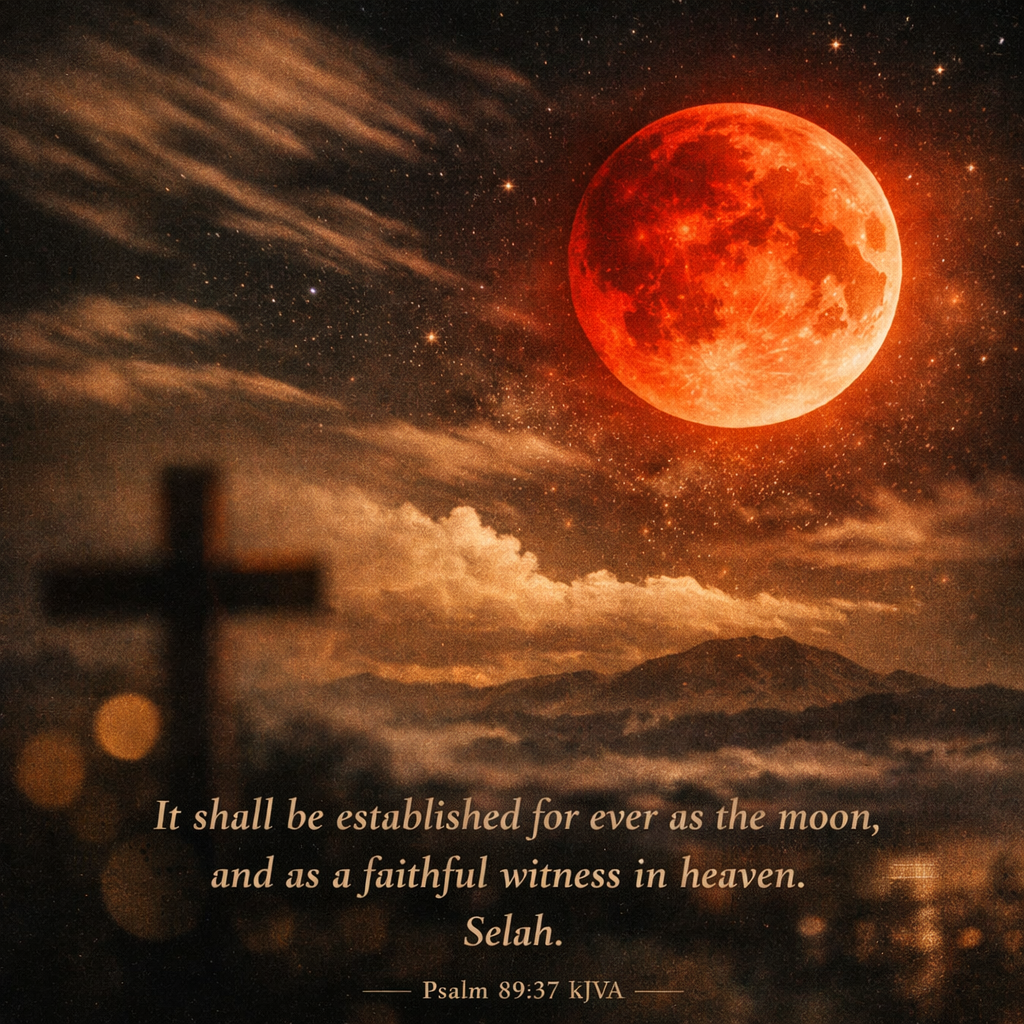 Use a blood moon to express: It shall be established for ever as the moon, and as a faithful witness in heaven. Selah.
(Psalms 89:37 KJVA)