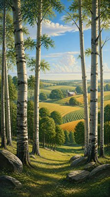 a serene birch forest in soft morning light, no people, no text