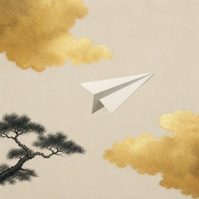 a paper plane, clean minimal composition on a plain background, no text