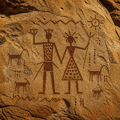 portrait of two people together — Rock Art Style