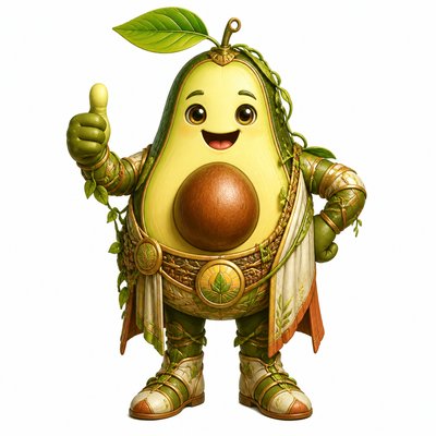 a happy avocado character giving a thumbs up, bold readable design on a plain background, no text