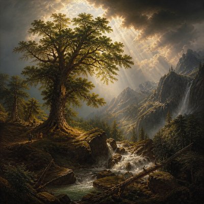a tree in nature — Düsseldorf School Art Style