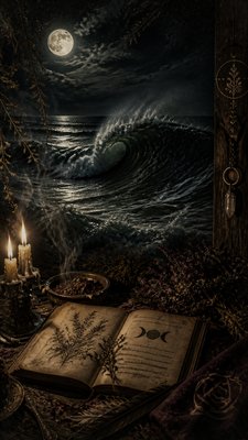 an ocean wave curling under moonlight, no people