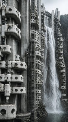 towering waterfall cascading down a cliff