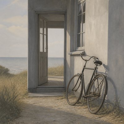 bicyle resting against a wall — Danish Art Style