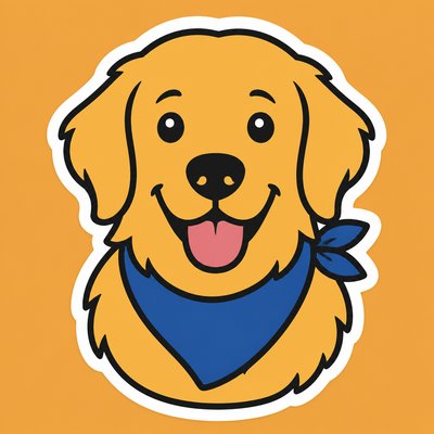 portrait of a golden retriever wearing a blue bandana, warm plain backdrop, no text