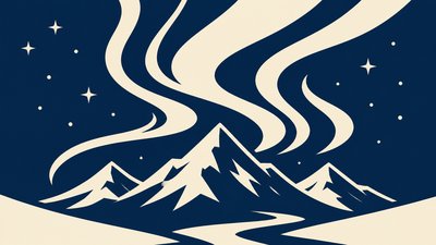 a flowing aurora over snowy peaks, wide sweeping composition, no people, no text