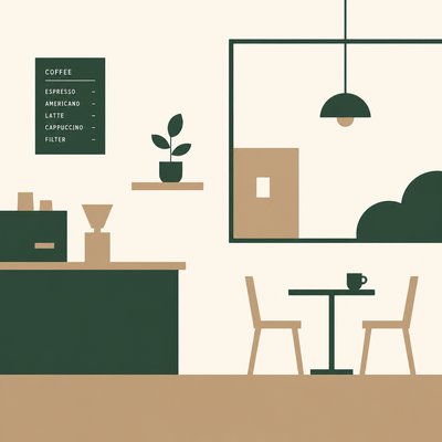 cozy cafe interior with warm lighting