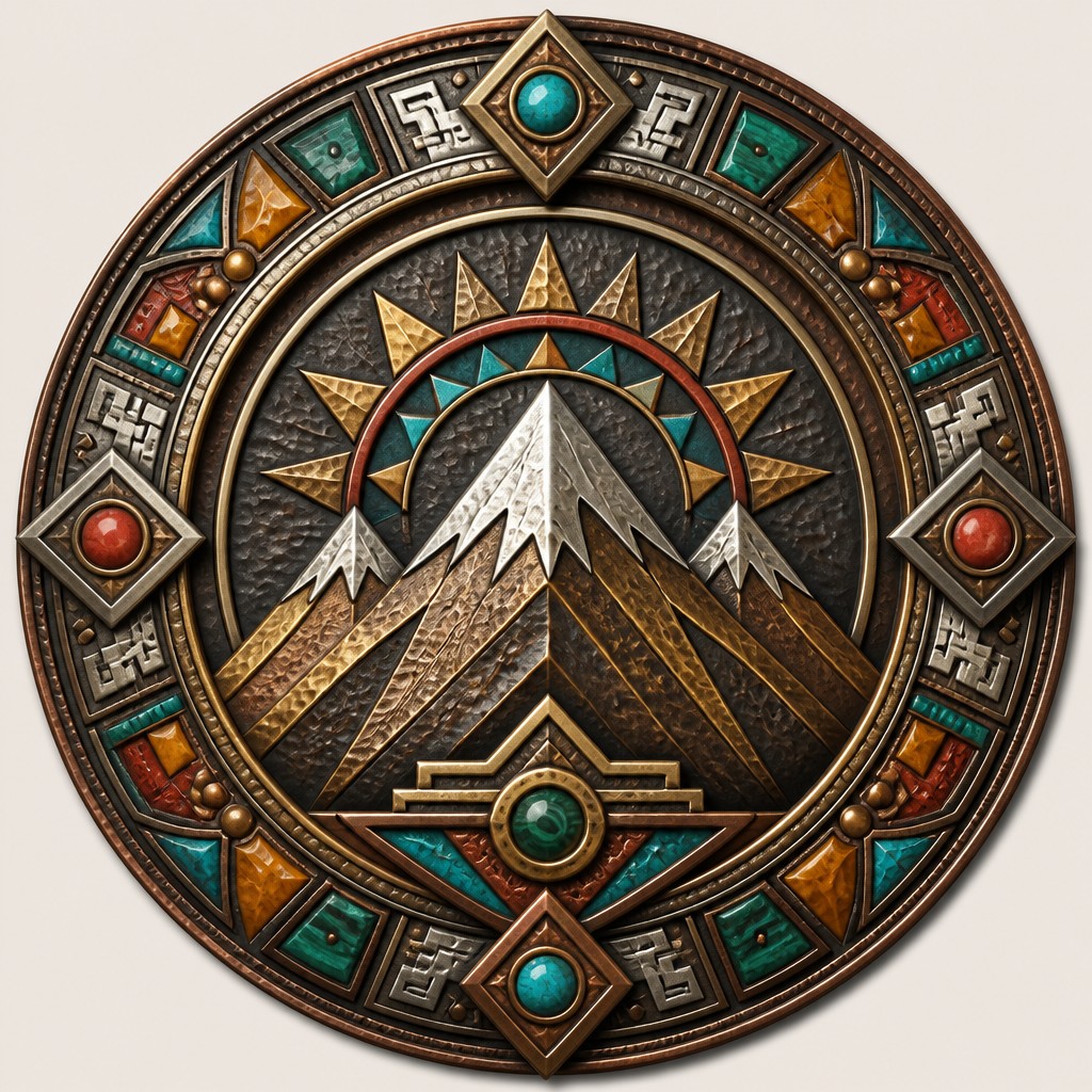 an emblem of a mountain peak inside a circle, simple bold shapes on a plain background, no text or lettering