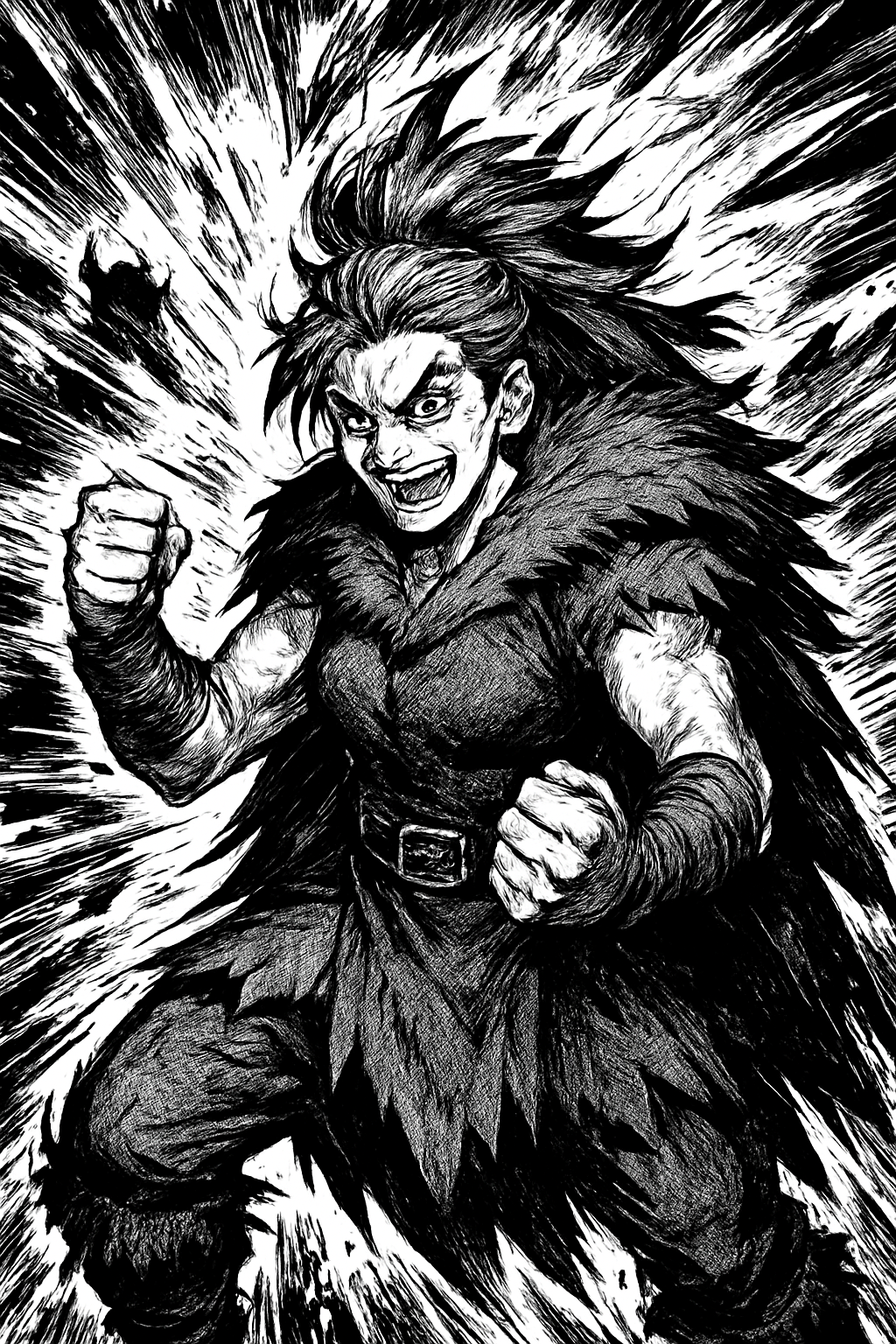 a black and white drawing of a demon