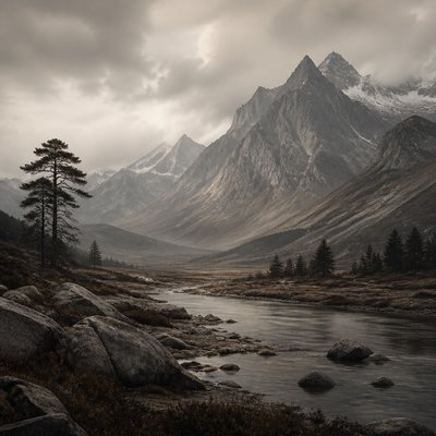 wide landscape with natural scenery — Neutral Colors Art Style