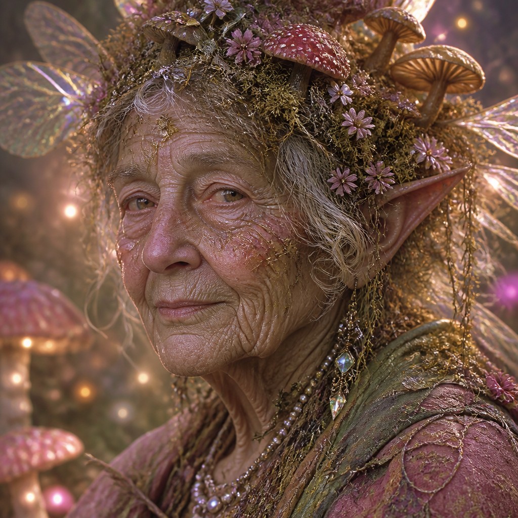 close-up portrait of an elderly person with expressive weathered features — Fairycore Aesthetic