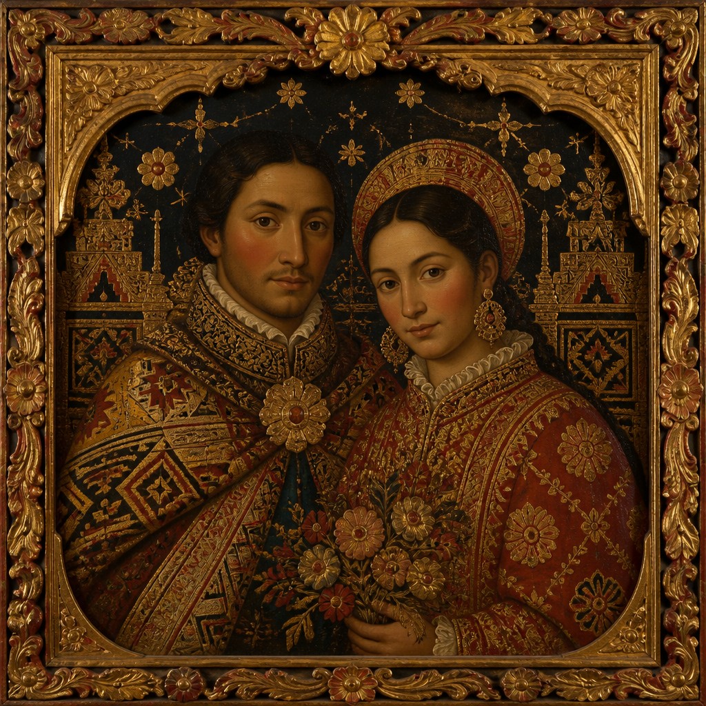 portrait of two people together — Cusco Art Style