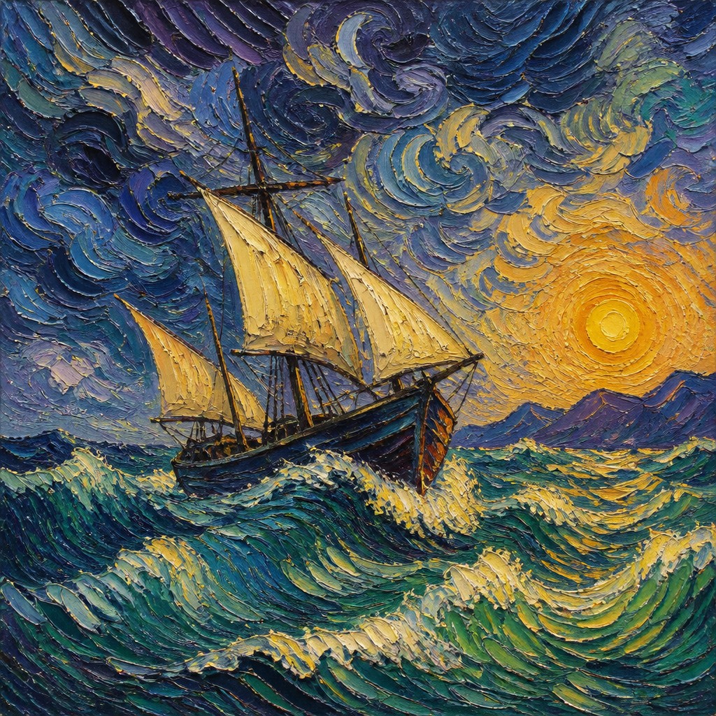 sailing ship on a stormy sea