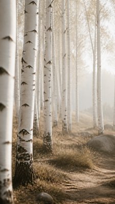 a serene birch forest in soft morning light, no people, no text