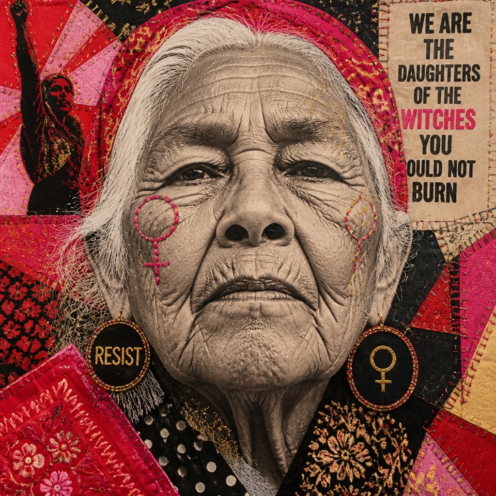 close-up portrait of an elderly person with expressive weathered features — Feminist Art Style