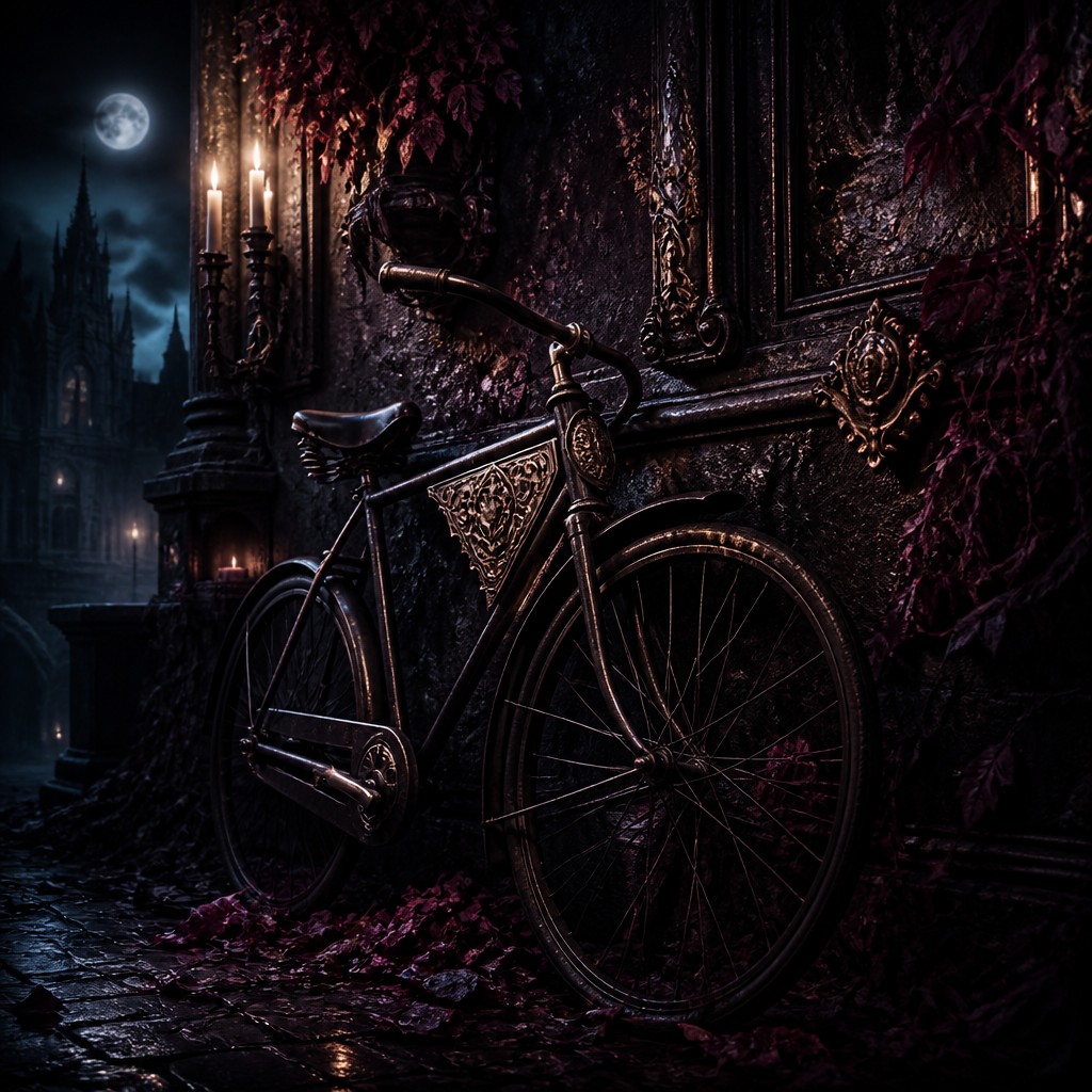 bicyle resting against a wall