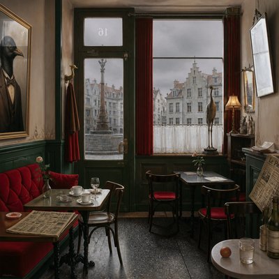 cozy cafe interior with warm lighting