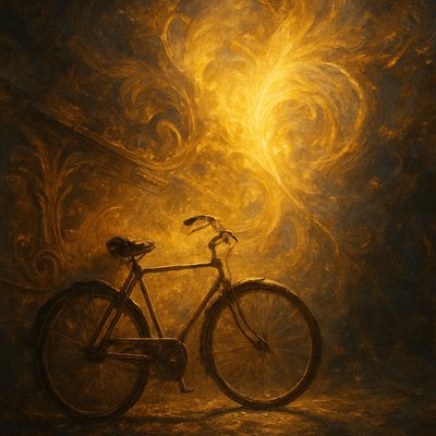 bicyle resting against a wall