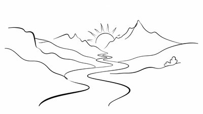 a vast valley with a river winding toward distant mountains at sunrise, no people, no text