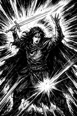 a painting of a man holding a sword