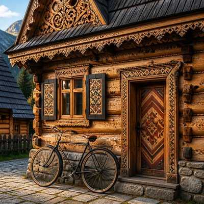 bicyle resting against a wall