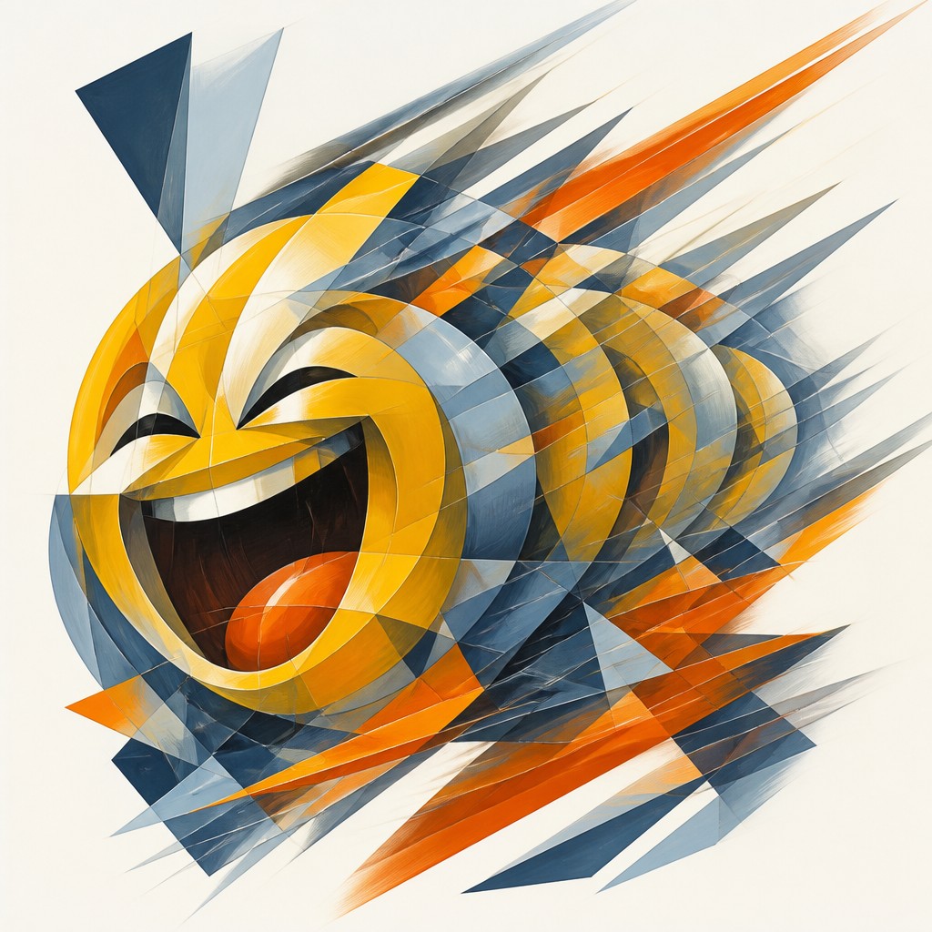 an exaggerated laughing face of an original round mascot character, bold and readable at small size, plain background, no text
