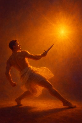 a painting of a man holding a sword