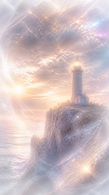 a lone lighthouse on a cliff at dusk under a dramatic sky, no text or lettering