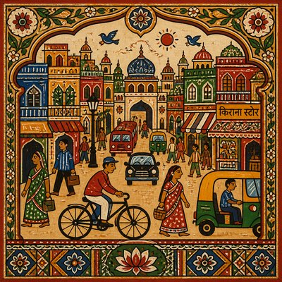 urban street with city activity