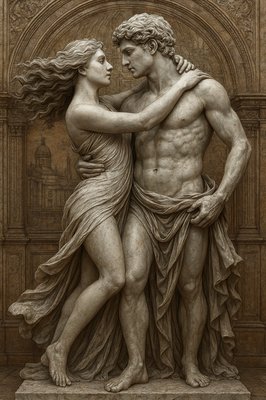a statue of a man and a woman embracing